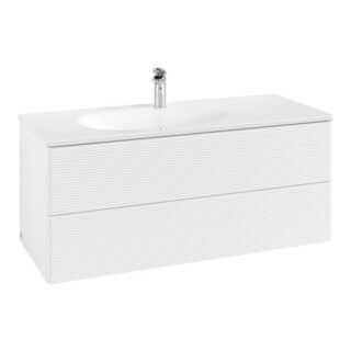 V&B Meuble sous lavabo avec éclairage tiroir Antao 118,8x50,4x49,3cm, face, blanc, laqué