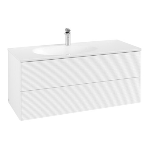 V&B Meuble sous lavabo avec éclairage tiroir Antao 118,8x50,4x49,3cm, face, blanc, laqué
