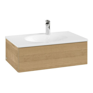 V&B Meuble sous-lavabo avec éclairage tiroir Antao 78,8x25,6x49,6cm, avec façade, chêne miel