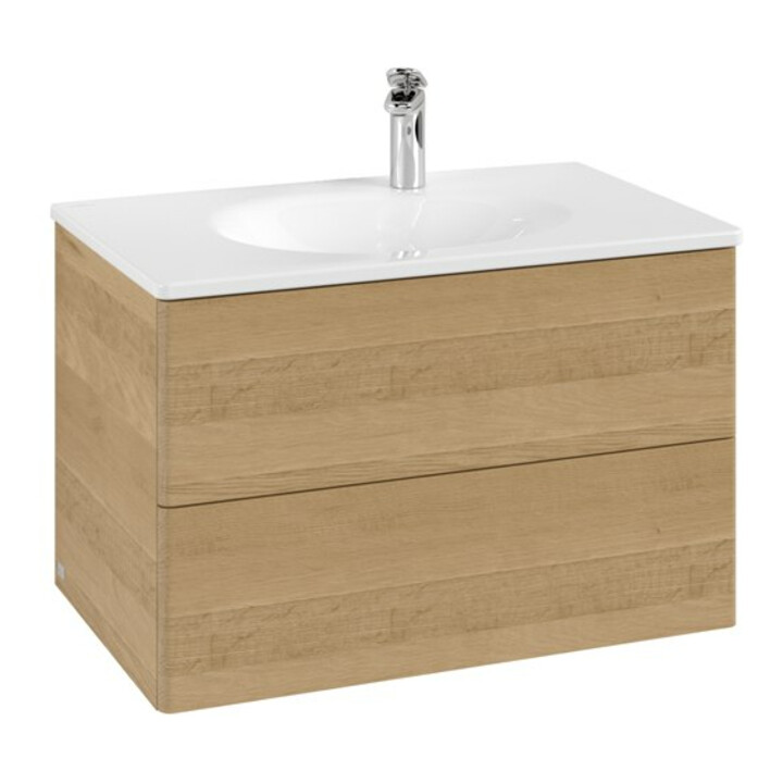 V&B Meuble sous-lavabo avec éclairage tiroir Antao 79x50x50cm, sans structure de façade, chêne miel