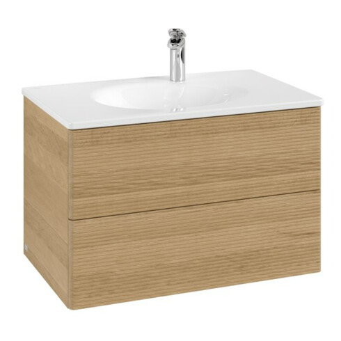 V&B Meuble sous-lavabo avec éclairage tiroir Antao 79x50x50cm, structure frontale, chêne miel