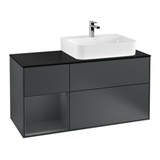 V&B Meuble sous lavabo avec plan, bleu brillant, Finion 120 cm, étagère gauche, bleu brillant laqué