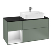 V&B Meuble sous lavabo avec plan, bleu clair, Finion 120cm, étagère gauche, blanc laqué, huile laquée