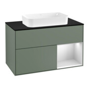 V&B Meuble sous lavabo avec plan bleu m Finion 100x60,3 cm, étagère droite blanche m laque, huile m laque