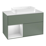 V&B Meuble sous lavabo avec plan de toilette blanc avec Finion 100x60,3 cm, étagère gauche blanc avec laque, huile avec laque