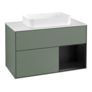 V&B Meuble sous-lavabo avec plan de toilette blanc avec Finion 100x60,3 cm, tiroir droit bleu avec laque, huile avec laque
