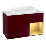 V&B Meuble sous-lavabo avec plan de toilette blanc avec Finion 100x60,3 cm, tiroir droit or mat, Peony mat