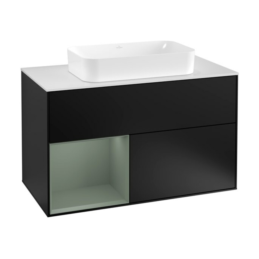 V&B Meuble sous-lavabo avec plan de toilette blanc avec Finion 100x60,3cm, tiroir gauche, huile avec laque, bleu avec laque