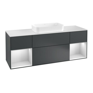 V&B Meuble sous lavabo avec plan de toilette blanc et Finion 160x60cm, étagère blanche laquée et façade bleue laquée