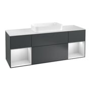 V&B Meuble sous lavabo avec plan de toilette blanc et Finion 160x60cm, étagère blanche laquée et façade bleue laquée