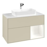 V&B Meuble sous lavabo avec plan de toilette blanc Finion 100x60,3 cm, côté droit blanc laqué, poignée gris laqué