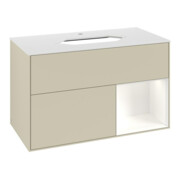 V&B Meuble sous lavabo avec plan de toilette blanc Finion 100x60,3 cm, côté droit blanc laqué, poignée gris laqué-4