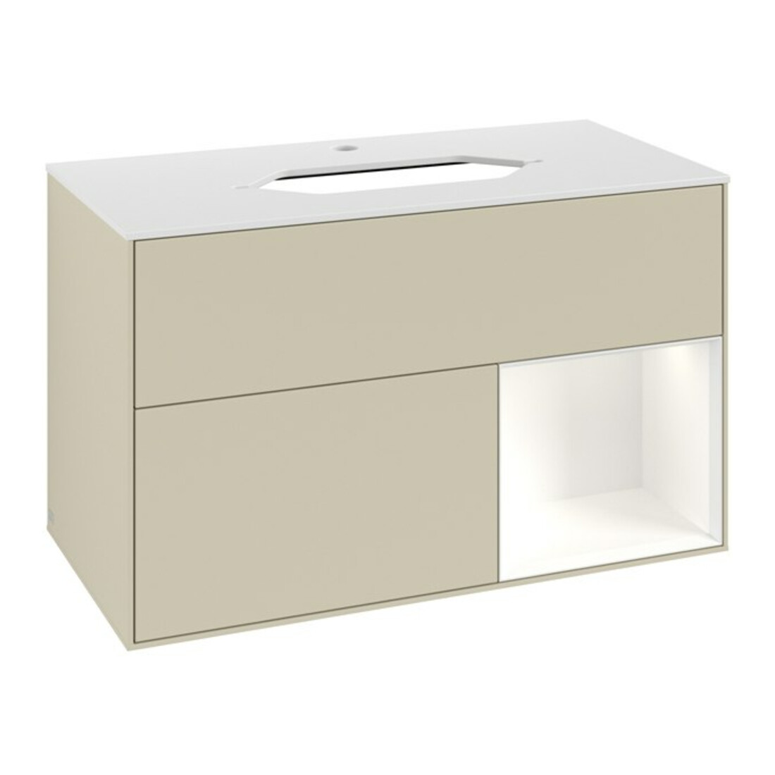 V&B Meuble sous lavabo avec plan de toilette blanc Finion 100x60,3 cm, côté droit blanc laqué, poignée gris laqué