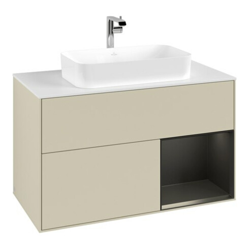 V&B Meuble sous lavabo avec plan de toilette blanc Finion 100x60,3 cm, côté droit, bleu mat laqué, gris mat laqué