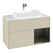 V&B Meuble sous lavabo avec plan de toilette blanc Finion 100x60,3 cm, côté droit, bleu mat laqué, gris mat laqué-3