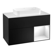 V&B Meuble sous lavabo avec plan de toilette blanc Finion 100x60,3 cm, côté droit, brillant blanc laqué, bleu mat laqué