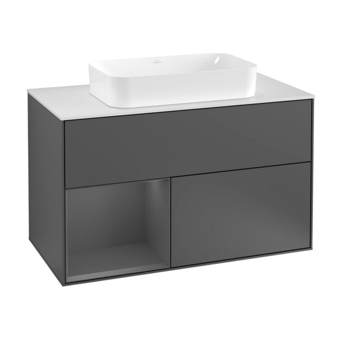 V&B Meuble sous lavabo avec plan de toilette blanc Finion 100x60,3 cm, côté gauche, anthracite mat