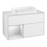 V&B Meuble sous lavabo avec plan de toilette blanc Finion 100x60,3 cm, côté gauche blanc laqué, brillant blanc laqué