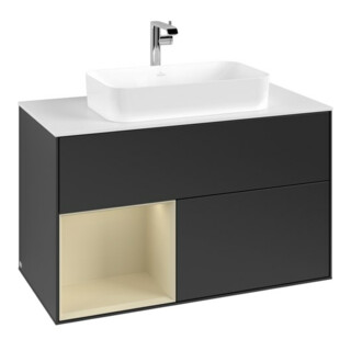 V&B Meuble sous lavabo avec plan de toilette blanc Finion 100x60,3 cm, côté gauche, finition laquée grise et bleue