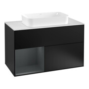 V&B Meuble sous lavabo avec plan de toilette blanc Finion 100x60,3 cm, droite, MDF blanc laqué, bleu laqué