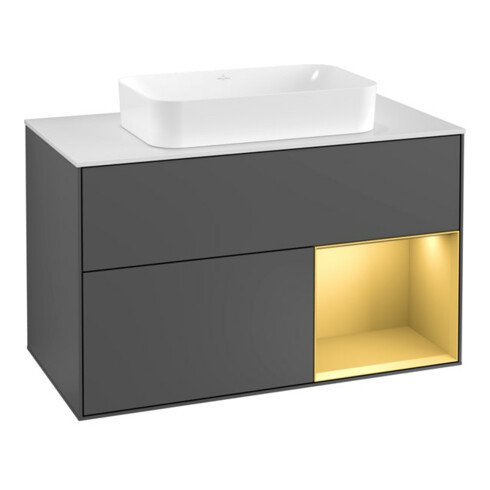 V&B Meuble sous lavabo avec plan de toilette blanc Finion 100x60,3 cm, étagère droite, anthracite mat