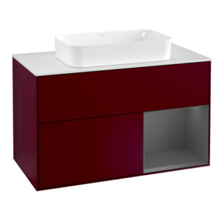 V&B Meuble sous lavabo avec plan de toilette blanc Finion 100x60,3 cm, étagère droite anthracite mat Peo