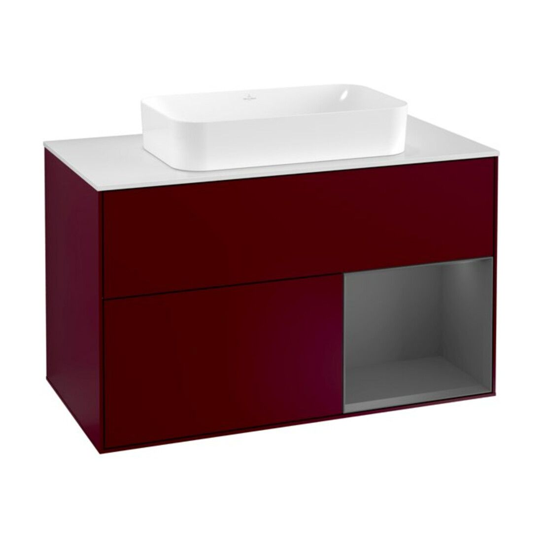 V&B Meuble sous lavabo avec plan de toilette blanc Finion 100x60,3 cm, étagère droite anthracite mat Peo