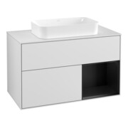 V&B Meuble sous lavabo avec plan de toilette blanc Finion 100x60,3 cm, étagère droite bleue avec laque, blanc avec laque