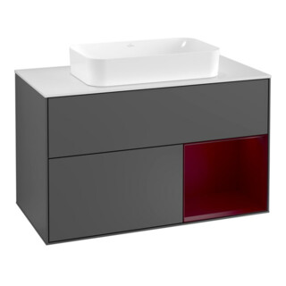 V&B Meuble sous-lavabo avec plan de toilette blanc Finion 100x60,3 cm, étagère droite Peo, anthracite mat
