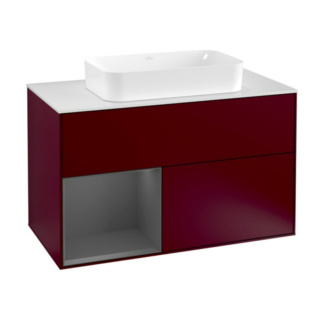 V&B Meuble sous-lavabo avec plan de toilette blanc Finion 100x60,3 cm, étagère gauche anthracite mat Peo