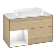 V&B Meuble sous-lavabo avec plan de toilette blanc Finion 100x60,3 cm, étagère gauche, blanc brillant laqué, Oa ven