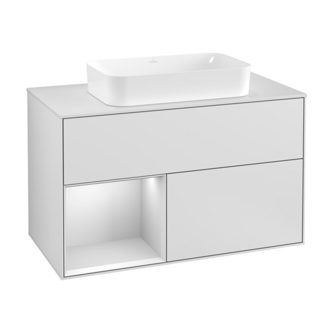 V&B Meuble sous lavabo avec plan de toilette blanc Finion 100x60,3 cm, étagère gauche blanc laqué