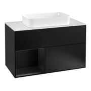 V&B Meuble sous lavabo avec plan de toilette blanc Finion 100x60,3 cm, étagère gauche bleu laqué