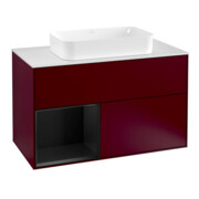 V&B Meuble sous lavabo avec plan de toilette blanc Finion 100x60,3 cm, étagère gauche, bleu mat Peony avec laque