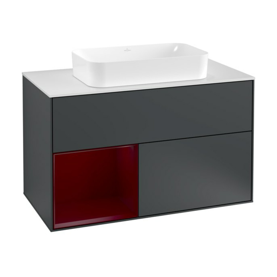 V&B Meuble sous lavabo avec plan de toilette blanc Finion 100x60,3 cm, étagère gauche, bleu moyen laqué