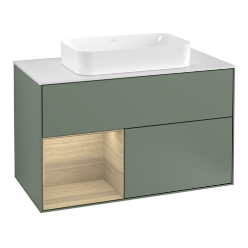 V&B Meuble sous lavabo avec plan de toilette blanc Finion 100x60,3 cm, étagère gauche, porte, avec laque