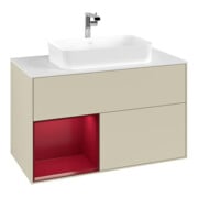 V&B Meuble sous lavabo avec plan de toilette blanc Finion 100x60,3 cm, étagère gauche, surface laquée moyenne-3