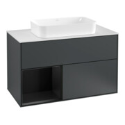 V&B Meuble sous lavabo avec plan de toilette blanc Finion 100x60,3 cm, face gauche bleu mat laqué, côté bleu mat laqué