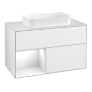 V&B Meuble sous lavabo avec plan de toilette blanc Finion 100x60,3 cm, face L blanc laqué, corps blanc laqué brillant