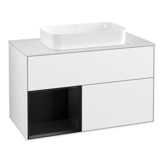 V&B Meuble sous lavabo avec plan de toilette blanc Finion 100x60,3 cm, gauche bleu avec laque blanche brillante