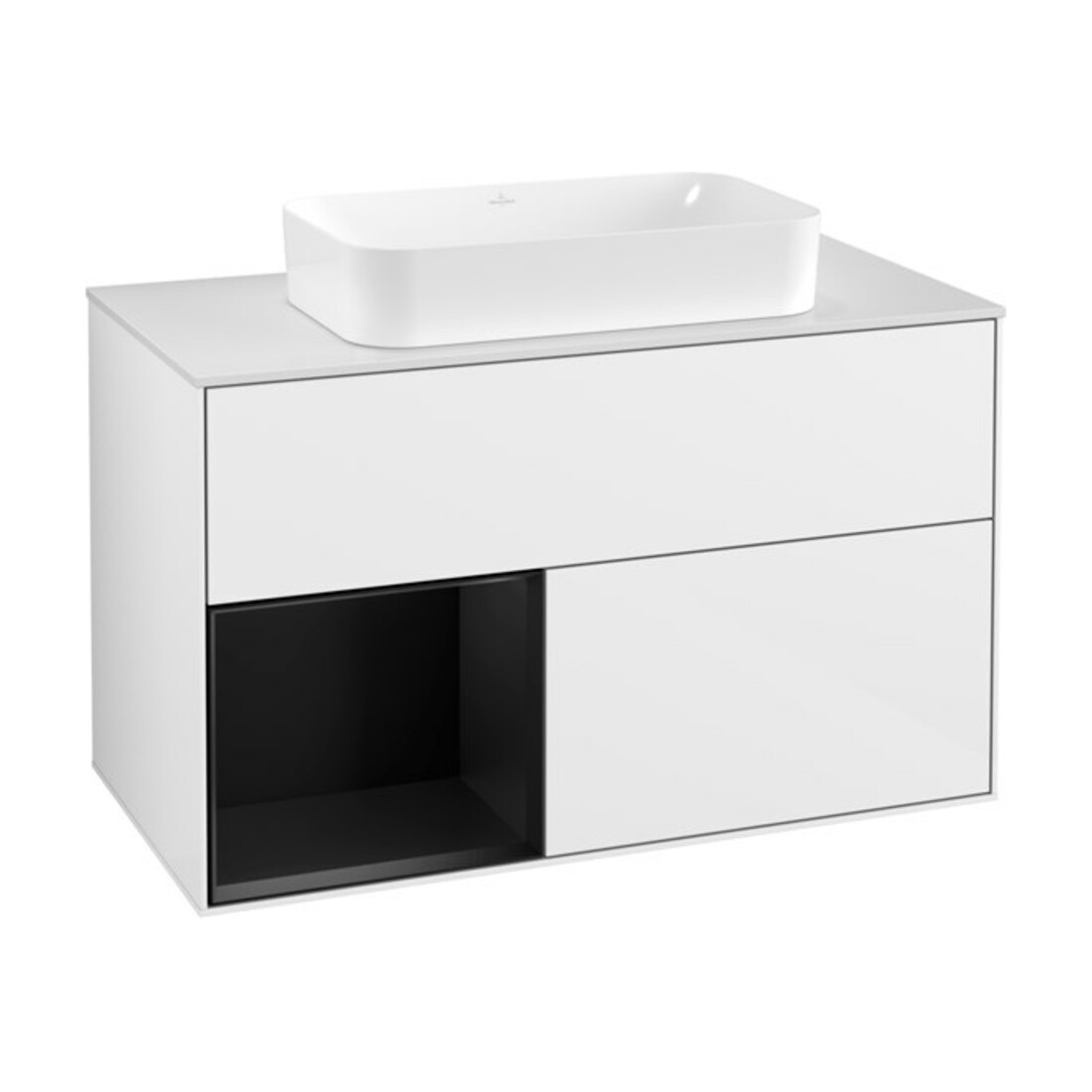V&B Meuble sous lavabo avec plan de toilette blanc Finion 100x60,3 cm, gauche bleu avec laque blanche brillante
