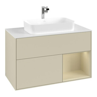 V&B Meuble sous lavabo avec plan de toilette blanc Finion 100x60,3 cm, laqué gris clair, laqué gris moyen