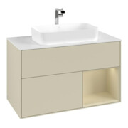 V&B Meuble sous lavabo avec plan de toilette blanc Finion 100x60,3 cm, laqué gris clair, laqué gris moyen