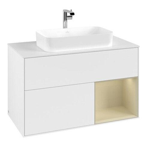 V&B Meuble sous lavabo avec plan de toilette blanc Finion 100x60,3 cm, Rg D G m Lac, blanc m Lac