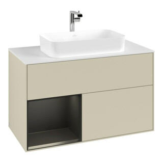V&B Meuble sous-lavabo avec plan de toilette blanc Finion 100x60,3 cm, Rg gch bleu avec laque, si Gr avec laque