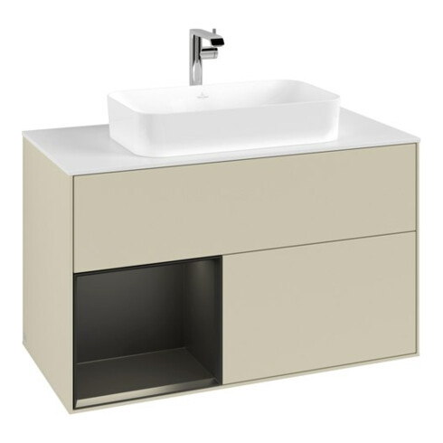 V&B Meuble sous-lavabo avec plan de toilette blanc Finion 100x60,3 cm, Rg gch bleu avec laque, si Gr avec laque