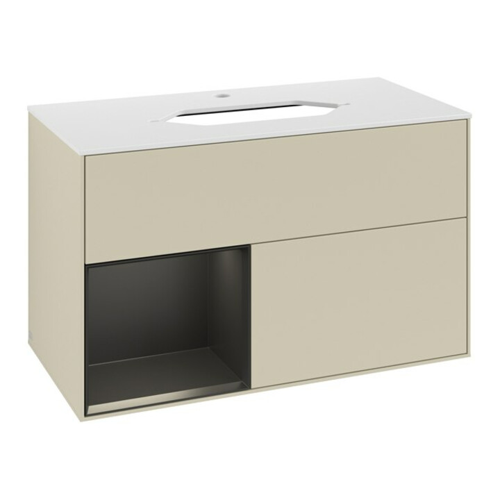 V&B Meuble sous-lavabo avec plan de toilette blanc Finion 100x60,3 cm, Rg gch bleu avec laque, si Gr avec laque