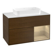 V&B Meuble sous-lavabo avec plan de toilette blanc Finion 100x60,3 cm, tiroir droit, placage noyer