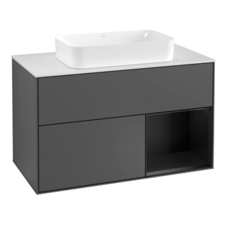 V&B Meuble sous lavabo avec plan de toilette blanc Finion 100x60,3 cm, tiroir droite bleu avec laque, anthracite m