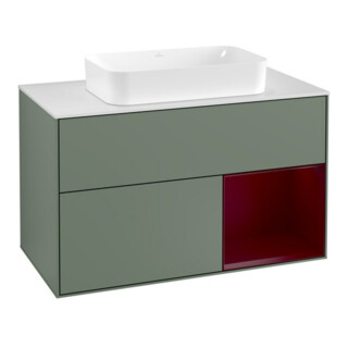 V&B Meuble sous lavabo avec plan de toilette blanc Finion 100x60,3 cm, tiroir droite Peo, huile avec laque